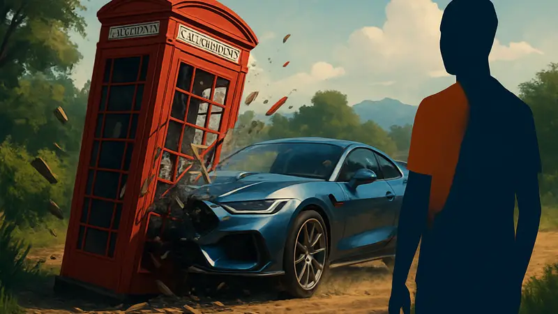 Телефонная будка в Forza Horizon 6, разбитая машиной.