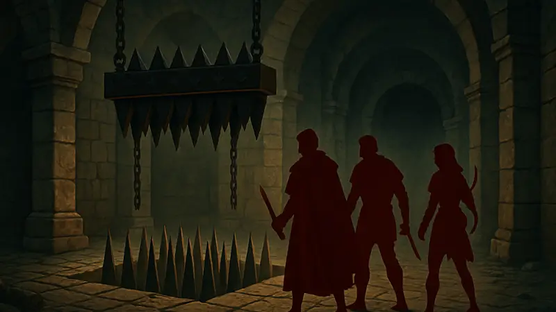 Иллюстрация коварной ловушки в подземелье Dungeons & Dragons, ожидающей приключенцев.