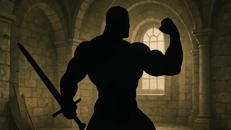Персонаж Half Sword с накачанными мышцами готовится к бою, демонстрируя свою силу и мощь