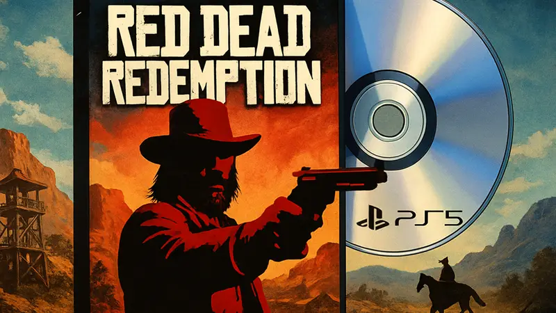 Обложка игры Red Dead Redemption с логотипом PS5, на фоне диска