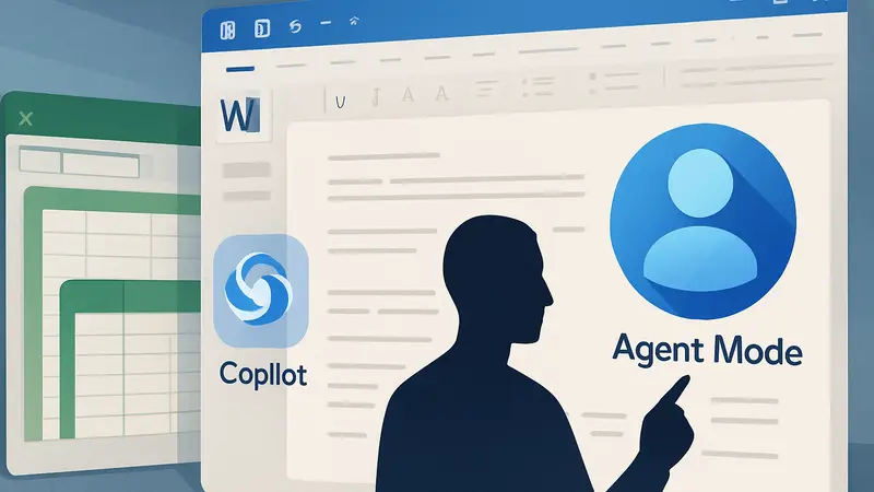 Интерфейс Microsoft Office с элементами Copilot и Agent Mode, демонстрирующий ИИ-функции.