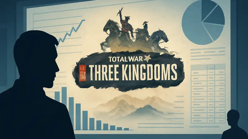 Логотип Total War: Three Kingdoms на фоне финансового отчета Sega, новости киберспорта