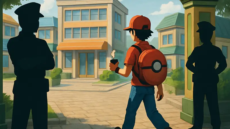 Тренер Покемонов входит в Саффрон-Сити, обходя охранников с помощью Чая