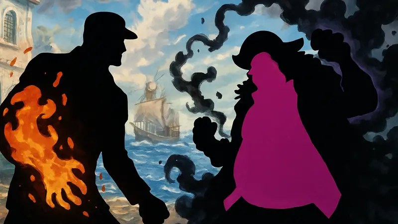 Изображения персонажей One Piece, использующих Дьявольские плоды типа Логия, таких как Акаину и Черная Борода.