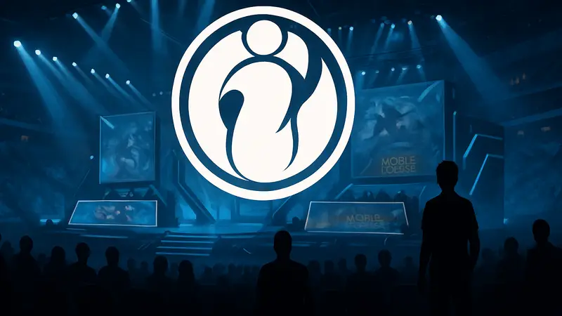Логотип Invictus Gaming на фоне сцены киберспортивного турнира Mobile Legends: Bang Bang