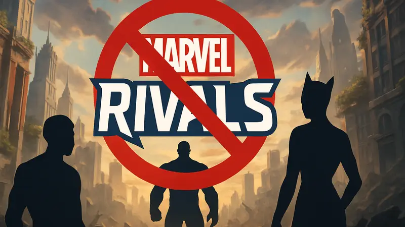 Логотип Marvel Rivals с символом бана, означающим борьбу с читерами