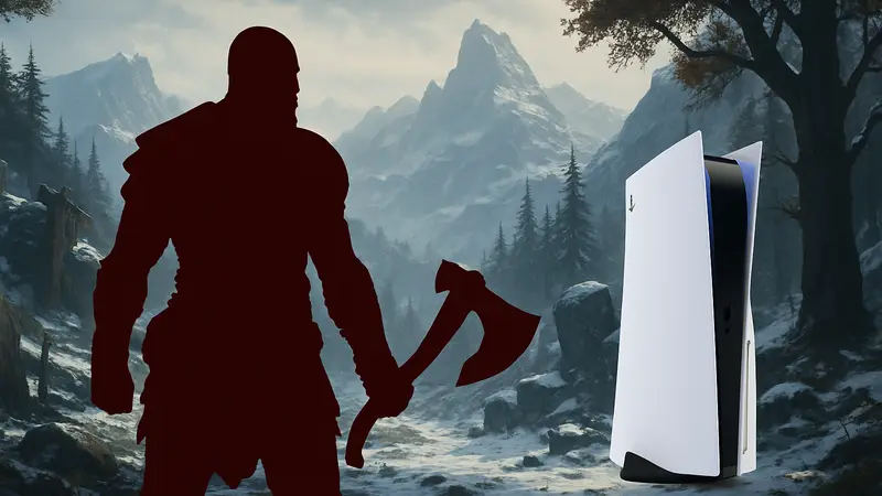 Кратос из God of War на PlayStation 5, готовящийся к битве. Новая часть игры выйдет скоро.