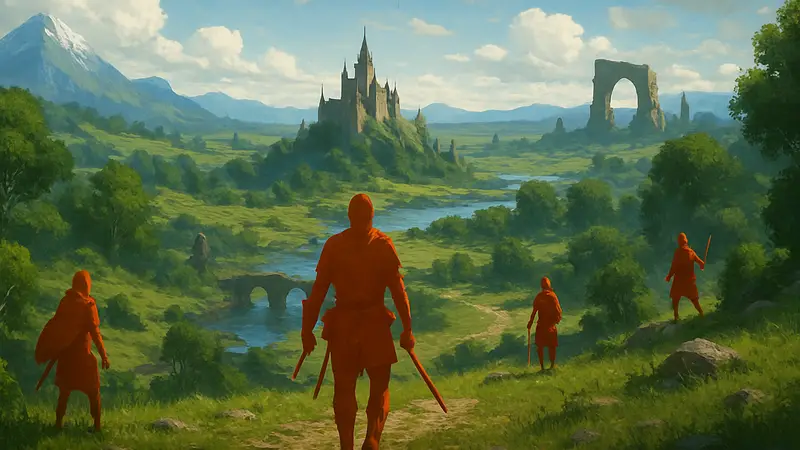 Игровой мир RPG с открытой картой и персонажами, исследующими обширные локации, свобода действий