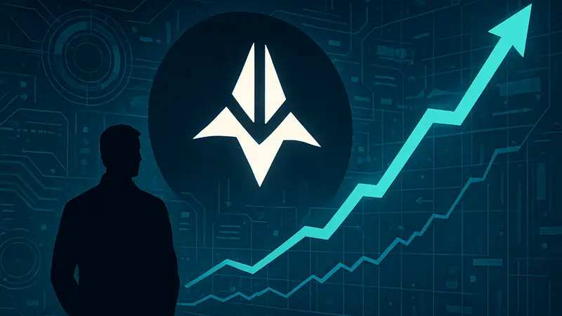 Логотип компании Anduril на фоне абстрактных технологических элементов и графика роста стоимости
