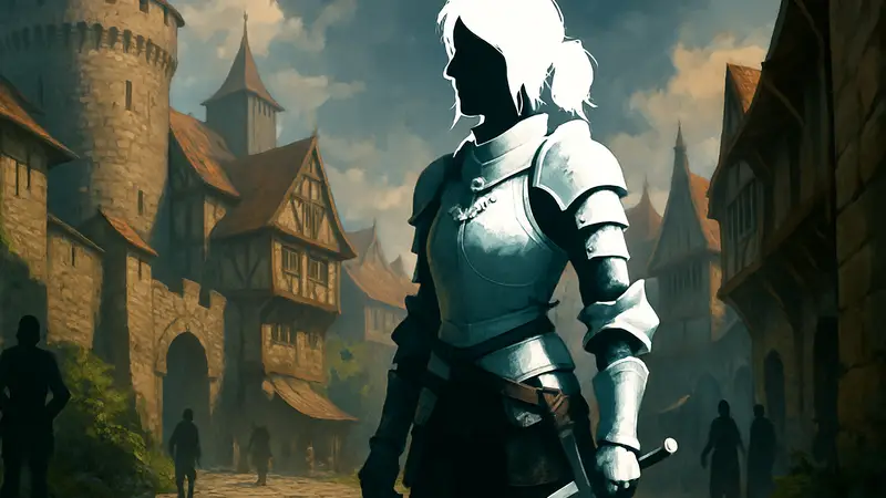 Девушка в косплее Цири из «Ведьмака 3» в полном рыцарском доспехе