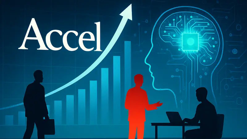 Логотип Accel на фоне графиков роста, инвестиции в ИИ-стартапы и технологии