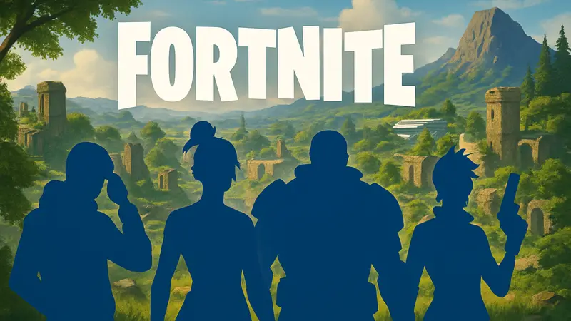 Скриншот из игры Fortnite с изображением персонажей и логотипа, символизирующий утечки.