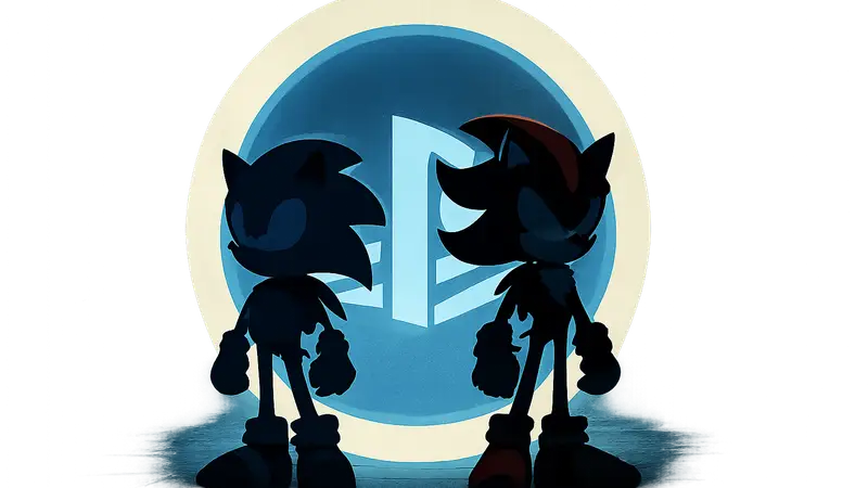 Логотип игры Sonic X Shadow Generations на фоне синего кольца PS Plus Extra.