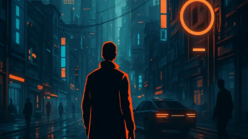 Кадр из видеообзора игры REPLACED от iXBT Games, футуристический киберпанк-город.