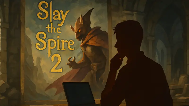 Изображение с логотипом Slay the Spire 2 и одним из персонажей, символизирующее разработку игры.