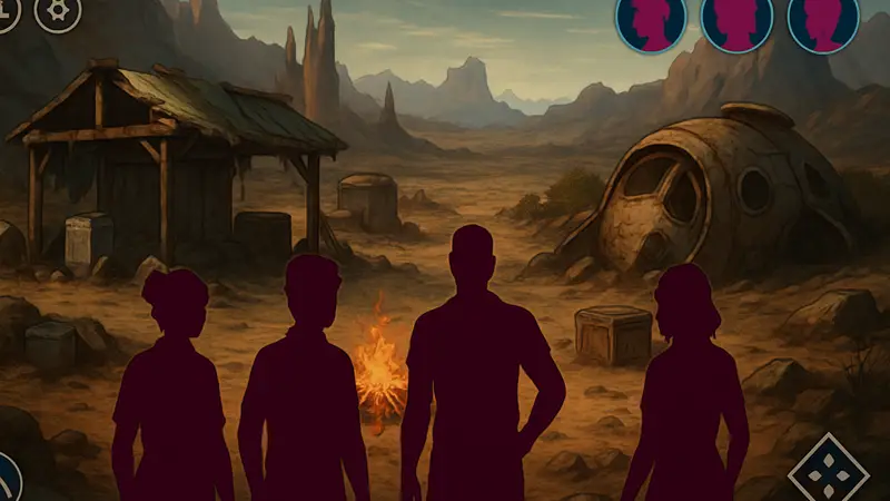 Скриншот геймплея Dead in Antares с интерфейсом управления персонажами или сценой выживания.