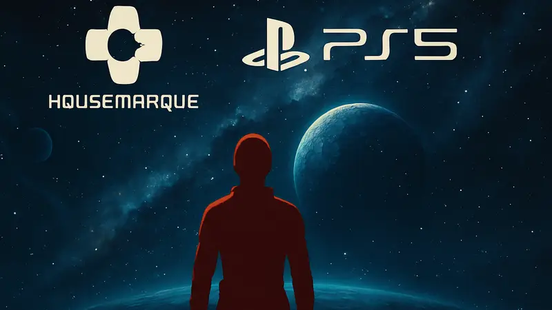 Логотип Housemarque и PlayStation 5 на фоне космоса, символизирующий новую игру студии Saros.