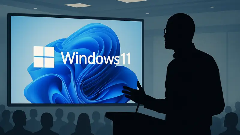 Сатья Наделла, генеральный директор Microsoft, выступает с анонсом улучшений Windows 11 на презентации.