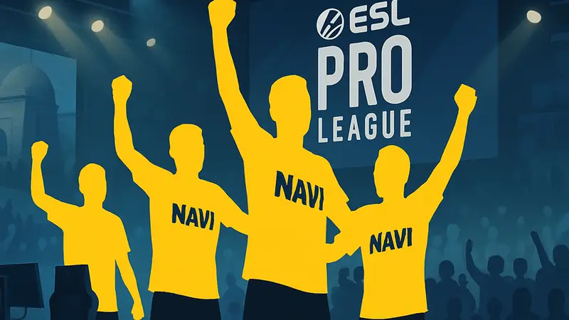 Игроки NAVI празднуют победу в киберспортивном матче ESL Pro League
