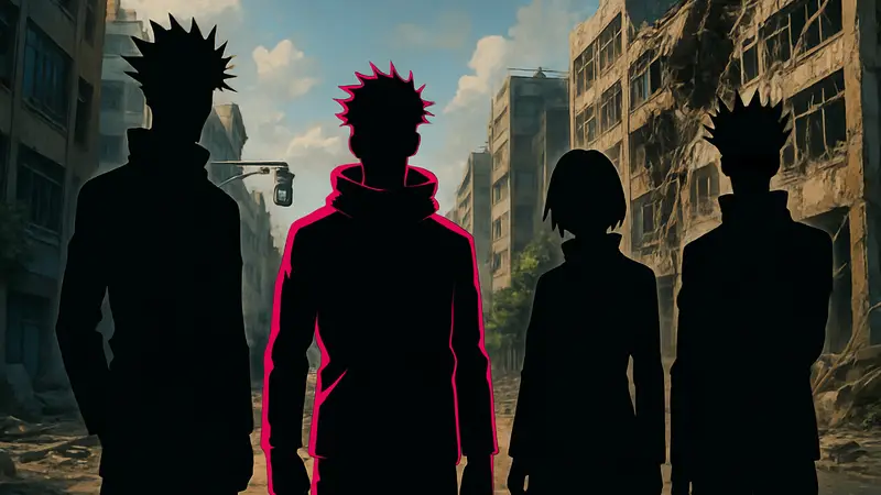 Постер аниме «Магическая битва» с главными героями. Анонс задержки 3 сезона, часть 2, до 2027 года.