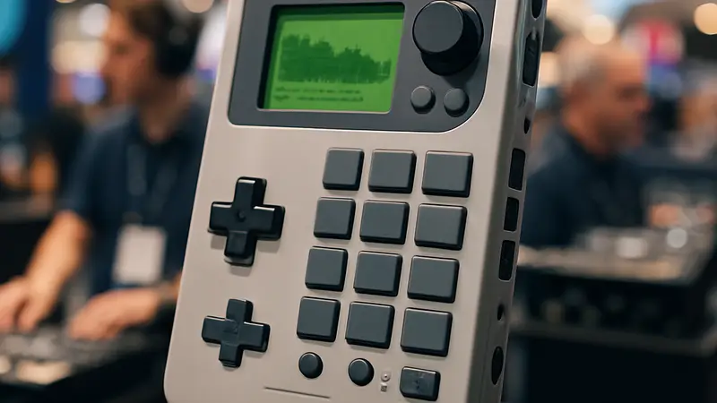 Прототип семплера Casio SX-C1, вдохновлённый дизайном портативной консоли Game Boy, на выставке NAMM.