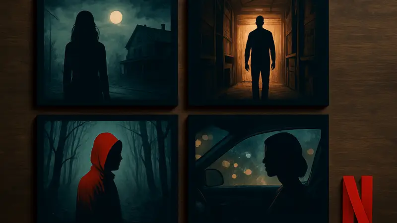 Постеры различных триллеров, доступных на платформе Netflix.