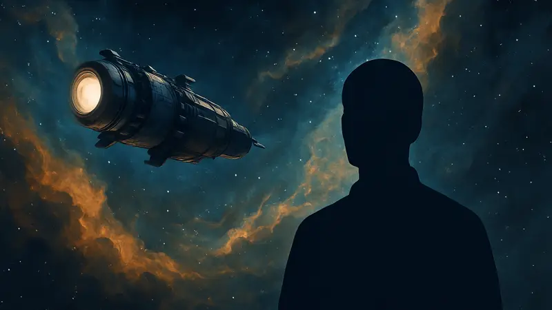 Изображение космического корабля, пролетающего через туманность, символизирующее научно-фантастические фильмы.