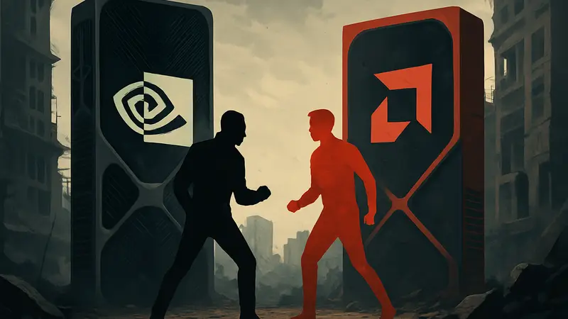 Логотипы Nvidia и AMD, символизирующие конкуренцию на рынке игровых видеокарт