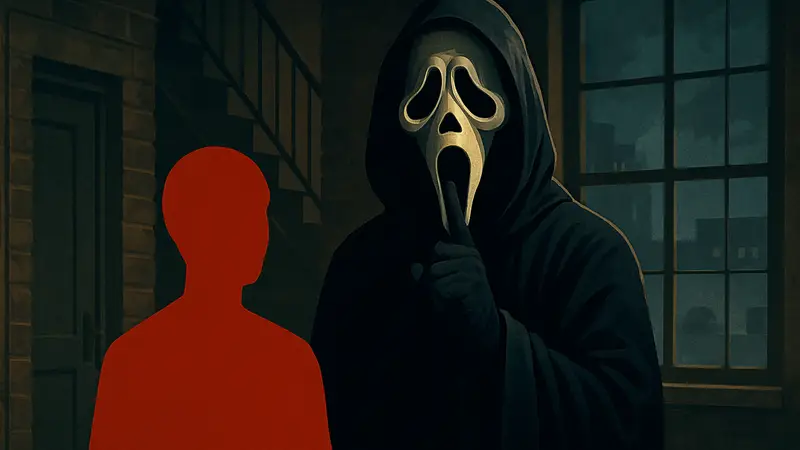 Маска Призрачного Лица (Ghostface) из фильма «Крик», возможно, с намёком на продолжение.