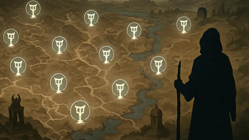 Карта с отмеченными местами «Хроник сотворения мира» в Diablo 4
