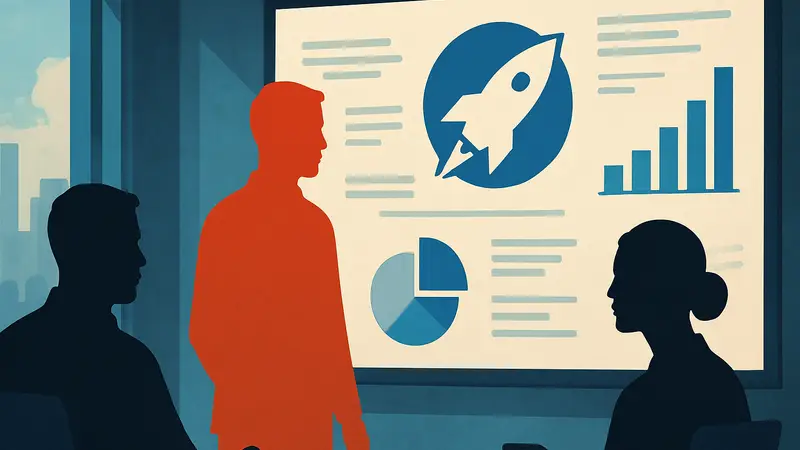 Логотип стартапа Rocket, демонстрирующий ИИ-отчеты в стиле McKinsey для консалтинга.