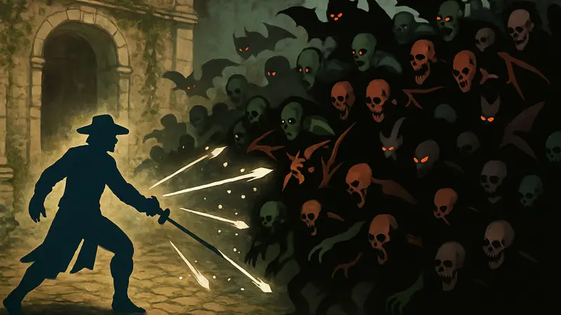 Игры похожие на Vampire Survivors, персонаж и множество врагов на экране, жанр Bullet Heaven.