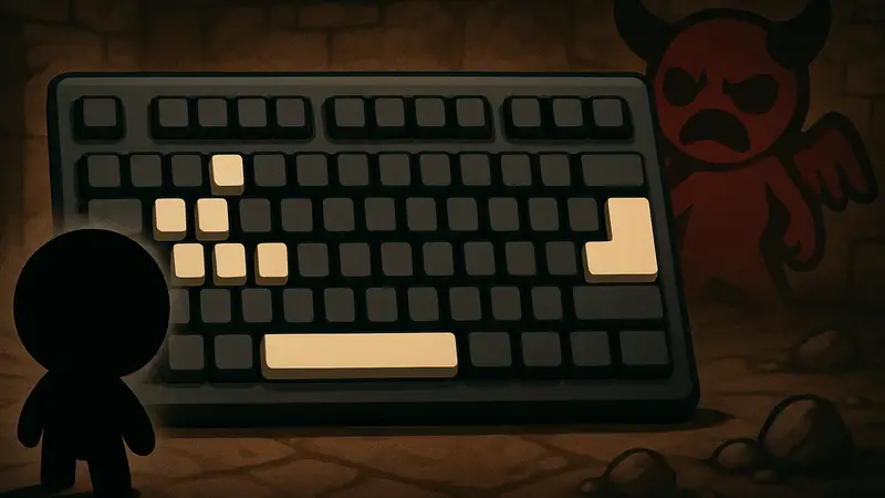 Клавиатура с выделенными кнопками управления для The Binding of Isaac.