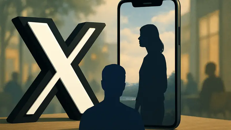 Логотип X (бывший Twitter) на фоне смартфона, показывающего вертикальное видео.