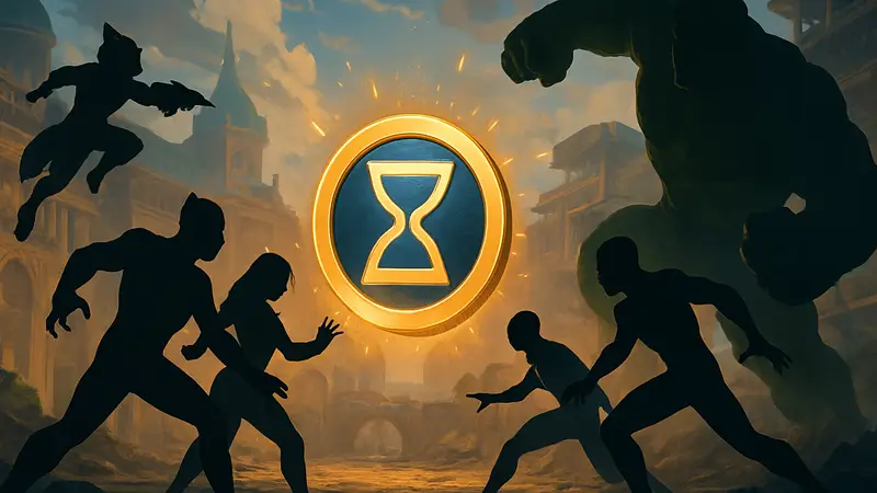 Герои Marvel из игры Marvel Rivals сражаются на арене, с символом Хроно-токенов.