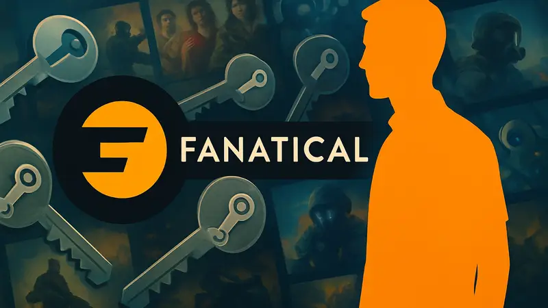 Логотип Fanatical на фоне Steam-ключей и обложек игр. Легальные Steam-ключи Fanatical.