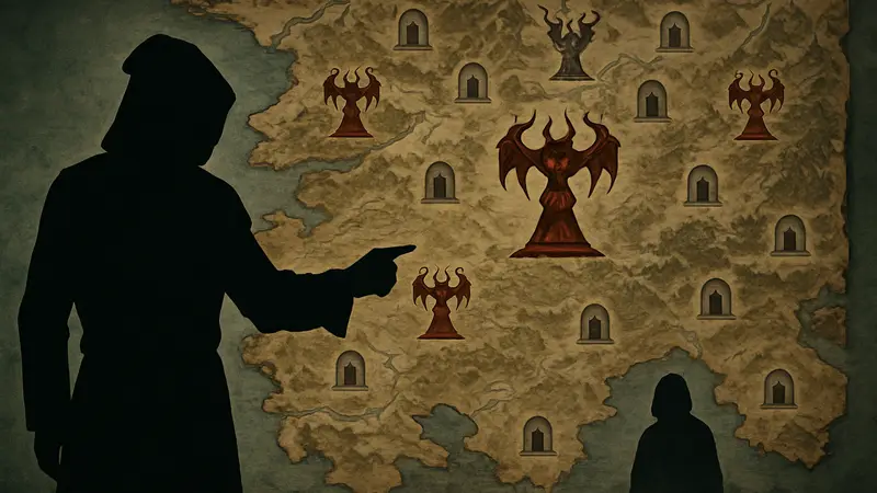 Интерактивная карта Sanctuary из Diablo 4, показывающая расположение алтарей Лилит и подземелий