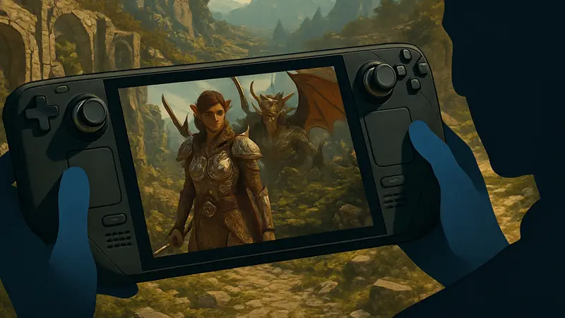 Игровой процесс Baldur's Gate 3 на портативной консоли Steam Deck, демонстрирующий детализацию
