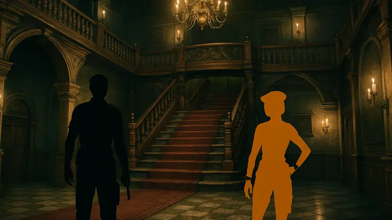 Арт или скриншот оригинальной Resident Evil 1, демонстрирующий особняк Спенсера.