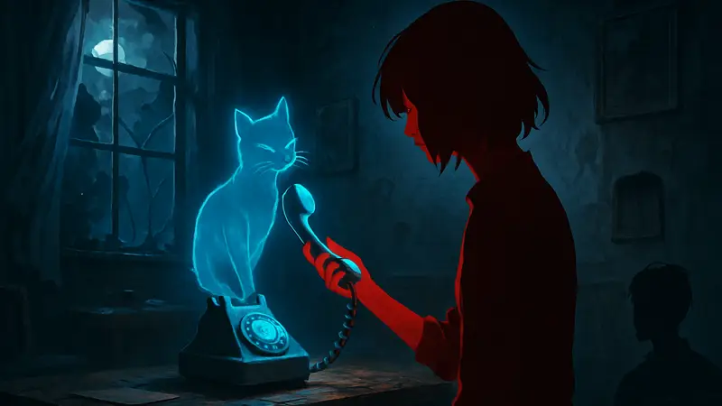 Обложка игры Schrodinger’s Call с элементами мистики и эмоционального сюжета в аниме-стиле.