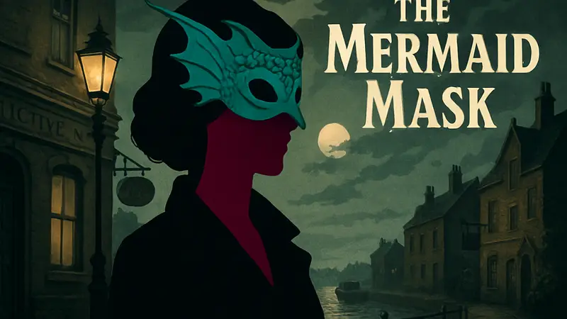 Обложка The Mermaid Mask. Девушка в загадочной маске русалки. Детективная игра от SFB Games.