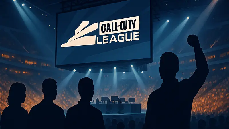 Логотип Call of Duty League на фоне киберспортивной арены, графика турнира