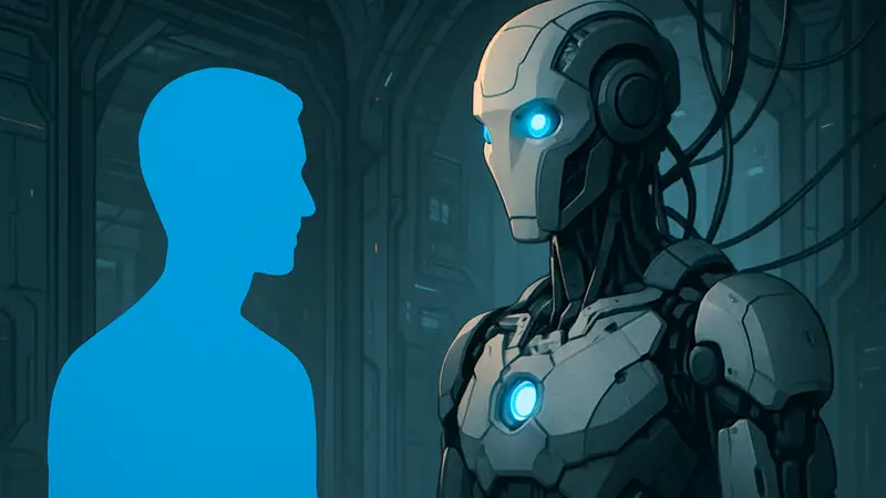 Обложка или скриншот игры Prove You’re Human с изображением футуристического ИИ и цифрового клона