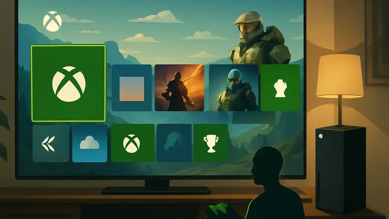 Обновлённый пользовательский интерфейс Xbox Series X с новыми элементами дизайна.