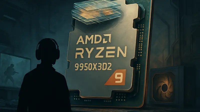 Мощный процессор AMD Ryzen 9 9950X3D2 с 16 ядрами и 3D V-Cache для игровых ПК.