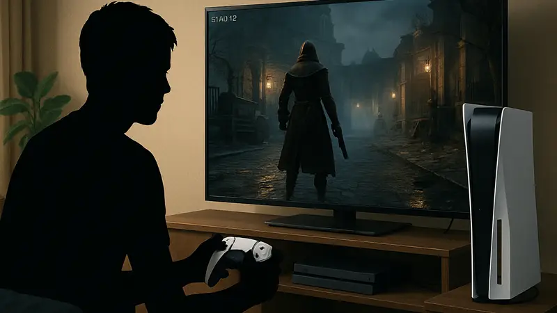 Изображение PlayStation 5 с запущенной игрой для PS3 через эмулятор RPCS3 на экране.