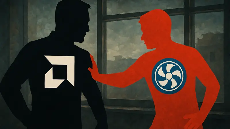 Логотипы AMD и Gamers Nexus, символизирующие конфликт и давление на игровую прессу