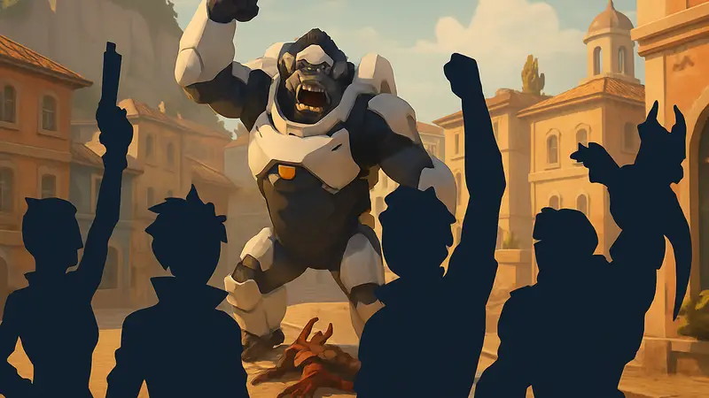 Герои Overwatch Уинстон и его команда празднуют победу над Когтем после сезонного события «Завоевание».