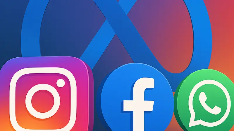 Логотипы Instagram, Facebook и WhatsApp на фоне логотипа Meta, символизирующие новые подписки и возможности.