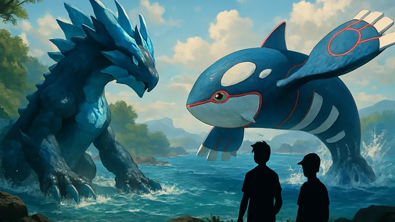 Монстр Пантал из Palworld, сравниваемый с Киогром из Pokémon. Арт или скриншот, показывающий сходство и различия.